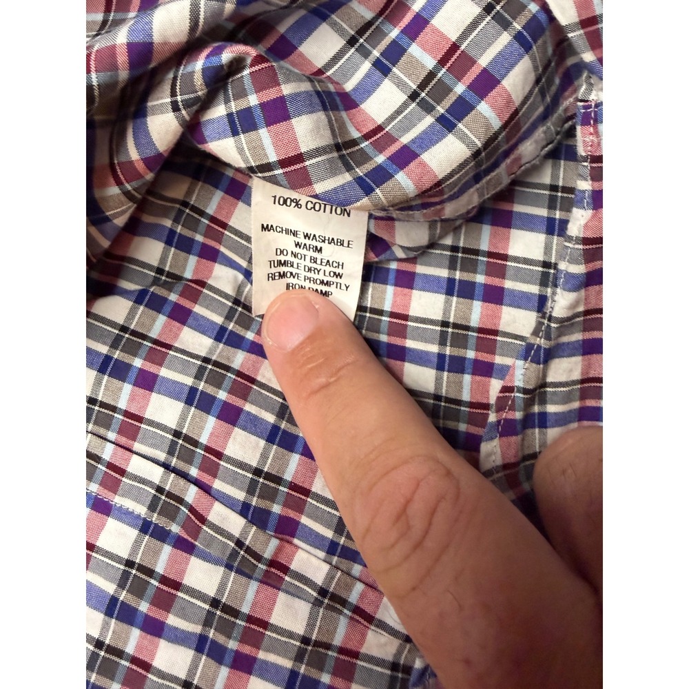 Barneys New York Mens Size Small Plaid Shirt Long Sleeve Button Down Purple Blue - Picture 8 of 9